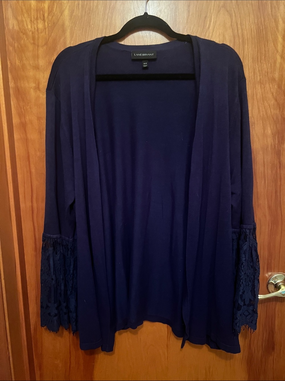 Lane Bryant Navy Open-Front Cardigan with Lace Bell Sleeves